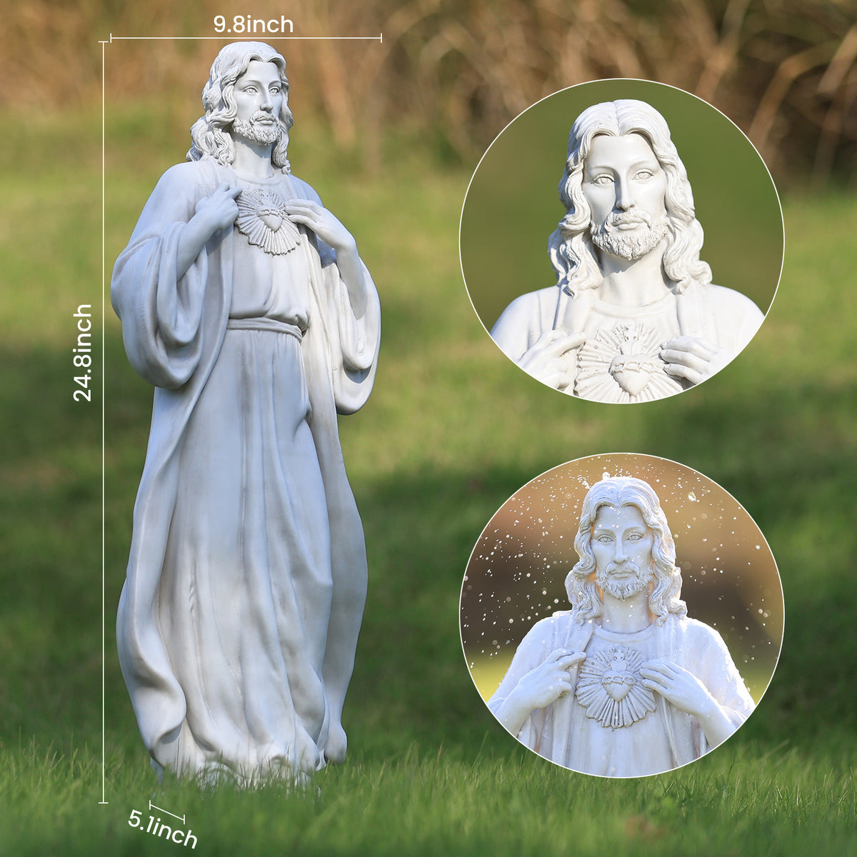 HOMREST 24.8'' Sacred Heart of Jesus Statue Hand-Painted Catholic Jesus Christ Figurine for Garden, Outdoor Yard, Patio, Lawn, Hallway, Religious Gift