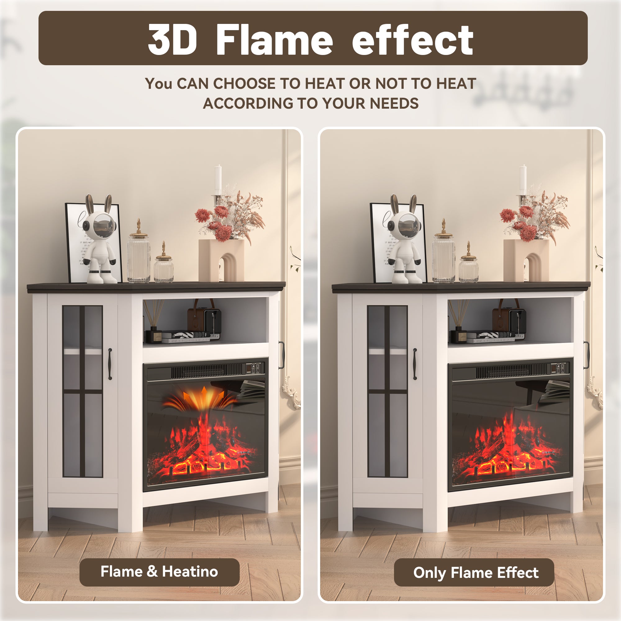 HOMREST 48" Deep Walnut Corner Fireplace Cabinet with 23" Electric Fireplace