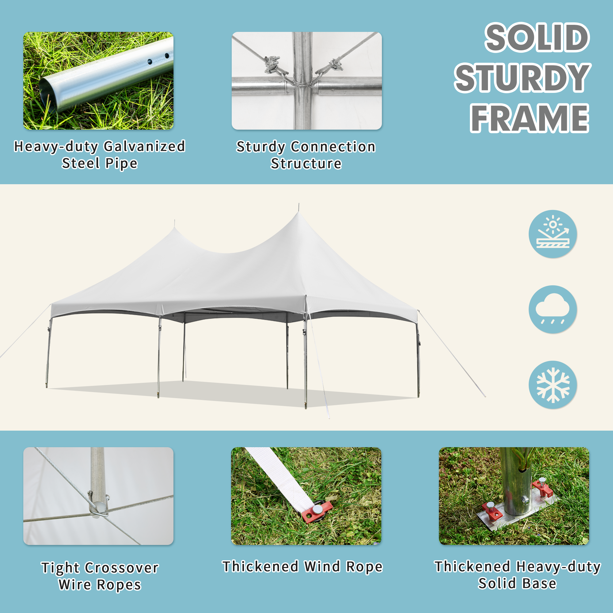 HOMREST  20x30ft Party Tent Outdoor Wedding Tent Heavy Duty Peaked Frame Canopy With Fire Retardant PVC Top 100 Person For Event Commercials White