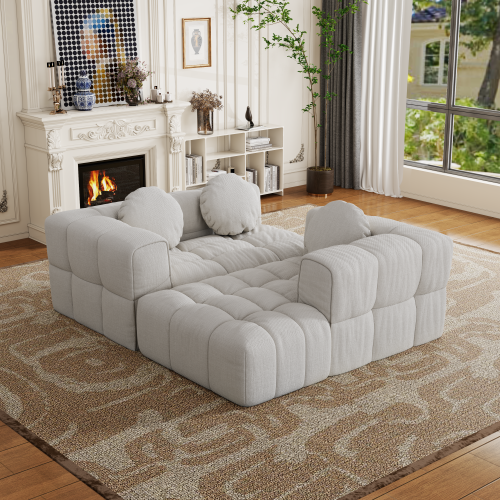 HOMREST Fully compressed modular 103" L-shaped combination living room sofa set, Off White(Right side recliner)
