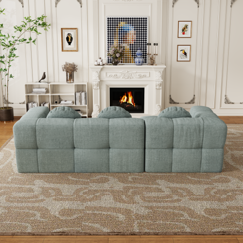 HOMREST Fully compressed modular 103" L-shaped combination living room sofa set, Blue Gray(left side recliner)