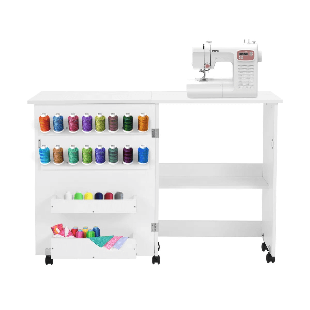 HOMREST 46" X 15.5" Folding Sewing Table, Portable Craft Station With Storage Shelf