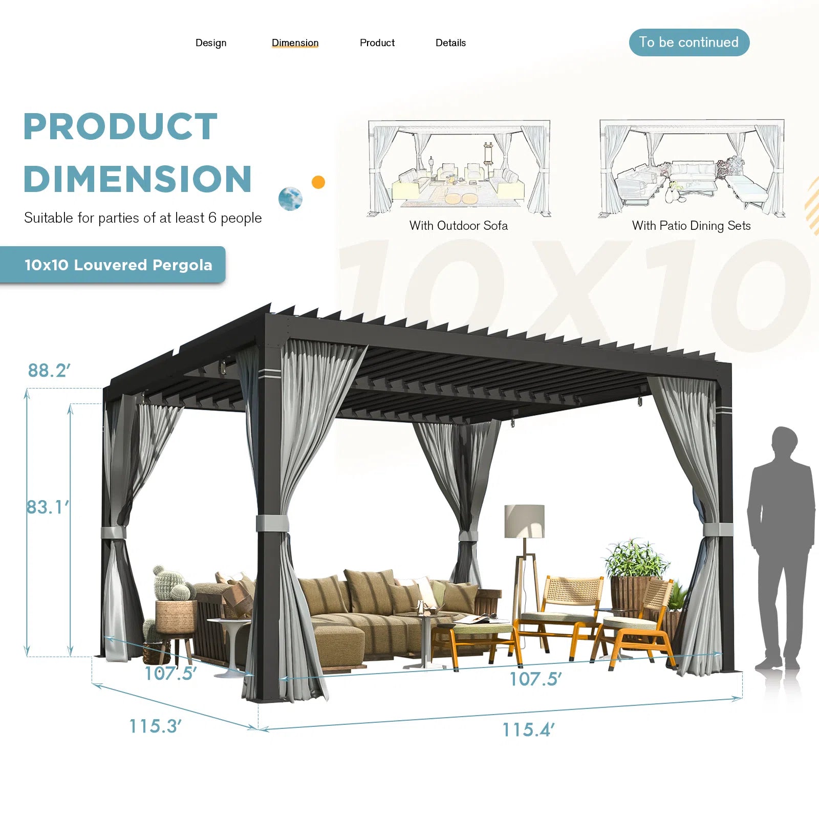 HOMREST Louvered Pergola 10x10 Outdoor Hard Top Pergola with Aluminum Frame, Gray-Black