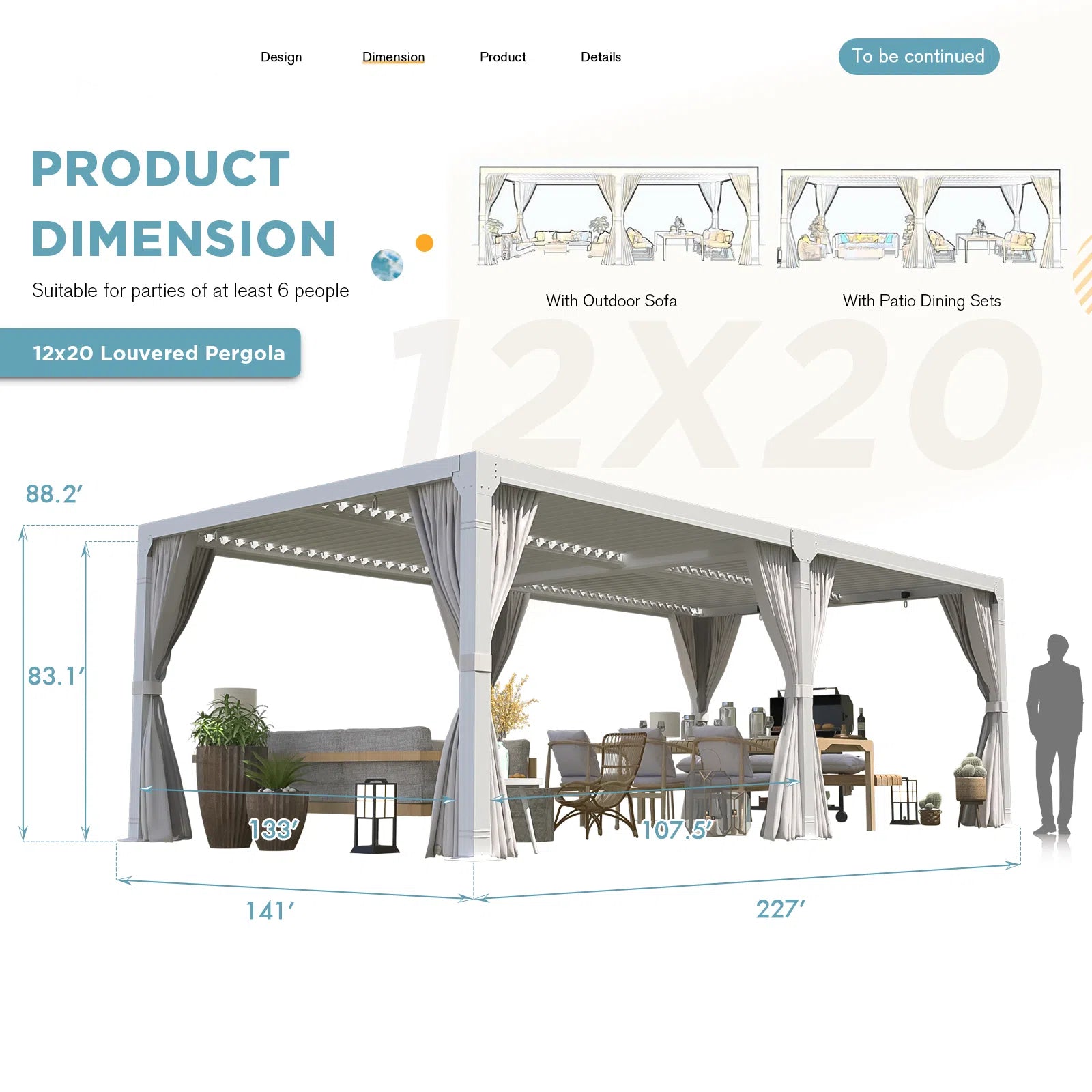 HOMREST Louvered Pergola 12x20 Outdoor Hard Top Pergola with Aluminum Frame, Gray-White