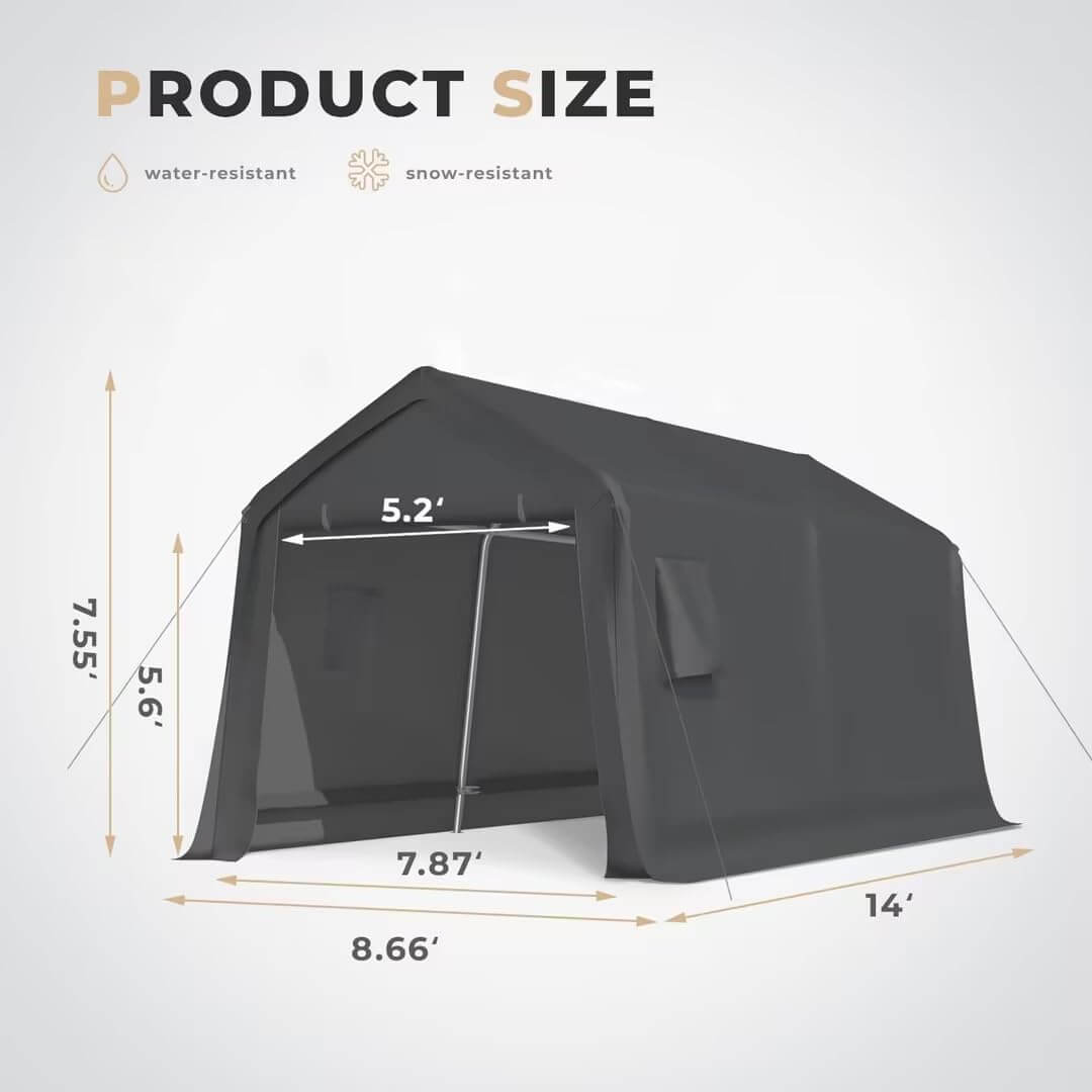 HOMREST 8x14 ft Heavy Duty Carport with Metal Frame & Vents, Portable Garage Shed for Bikes, Motorcycles, ATV Car and Outdoor Tools