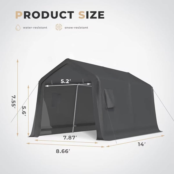 HOMREST 8x14 ft Heavy Duty Carport with Metal Frame & Vents, Portable Garage Shed for Bikes, Motorcycles, ATV Car and Outdoor Tools