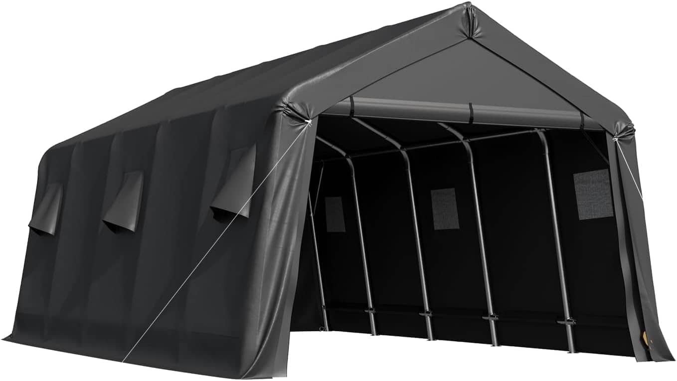 HOMREST 13 x 20 FT Heavy Duty Carport, Portable Garage with All-Steel Metal Frame & Vents, Anti-Snow Car Canopy Outdoor Storage Shelter shed for Car, Truck, Boat