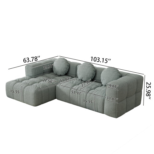 HOMREST Fully compressed modular 103" L-shaped combination living room sofa set, Blue Gray(left side recliner)