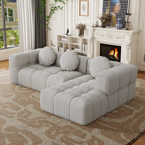 HOMREST Fully compressed modular 103" L-shaped combination living room sofa set, Off White(Right side recliner)