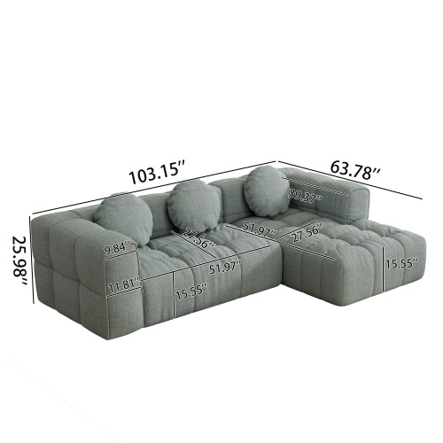 HOMREST Fully compressed modular 103" L-shaped combination living room sofa set, Blue Gray(Right side recliner)