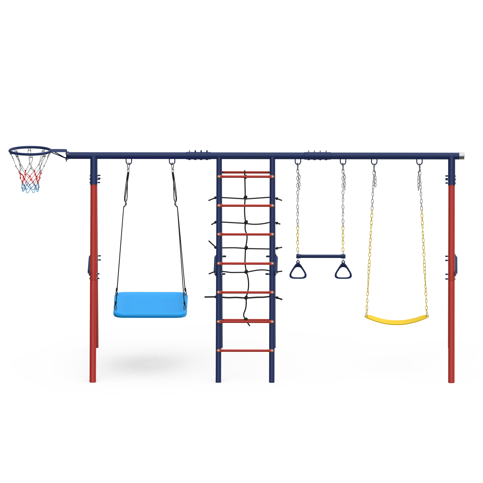 Homrest 5 in 1 Lifetime Swing Set for Backyard, Heavy Duty Kids Playground with Square Swing, Belt Swing, Climbing Ladder, Basketball Hoop & Hanging Rings, Outdoor Playset Holds Up to 440 lbs