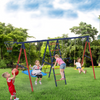 Homrest 5 in 1 Lifetime Swing Set for Backyard, Heavy Duty Kids Playground with Square Swing, Belt Swing, Climbing Ladder, Basketball Hoop & Hanging Rings, Outdoor Playset Holds Up to 440 lbs