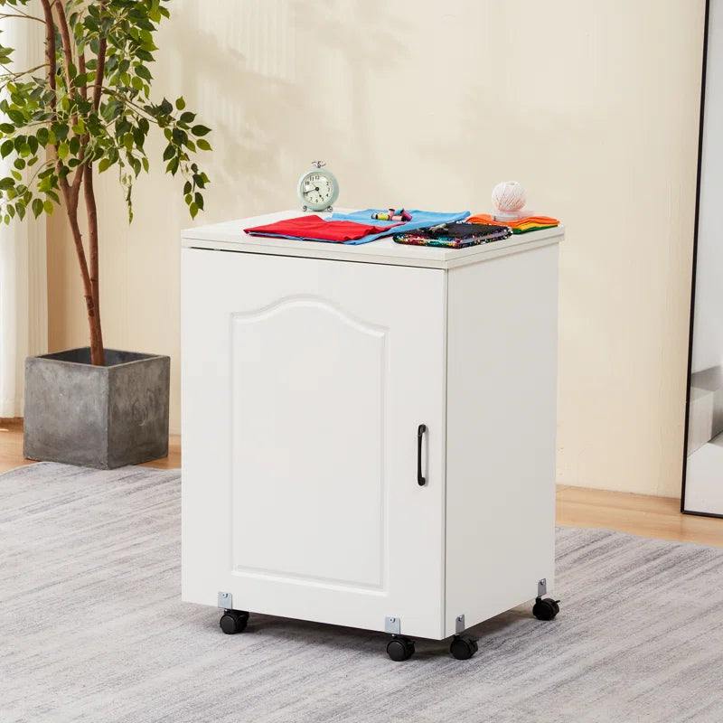 HOMREST 56.8" X 19.6" Folding Sewing Table, Portable Craft Station With Storage Shelf, Liftable Panel, White