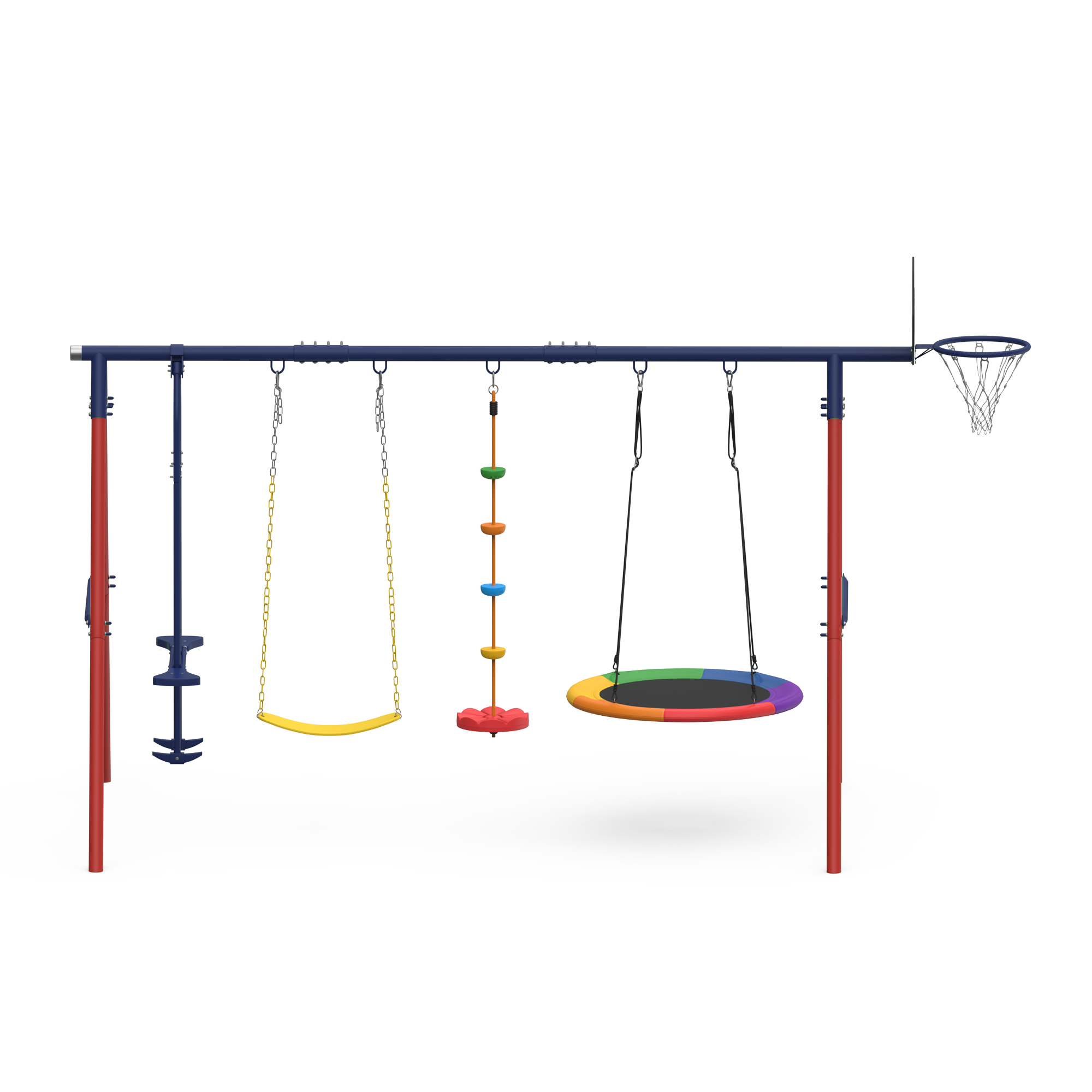 Homrest 5 in 1 Lifetime Swing Set for Backyard, Heavy Duty Kids Playground with Saucer Swing, Belt Swing, Seesaw, Basketball Hoop &  Rope Swing, Outdoor Playset Holds Up to 440 lbs