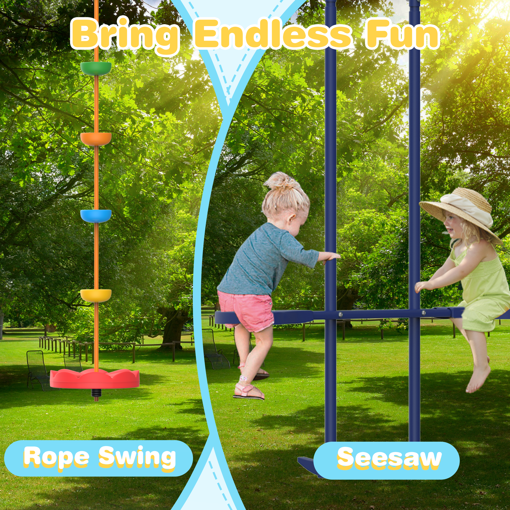 Homrest 5 in 1 Lifetime Swing Set for Backyard, Heavy Duty Kids Playground with Saucer Swing, Belt Swing, Seesaw, Basketball Hoop &  Rope Swing, Outdoor Playset Holds Up to 440 lbs