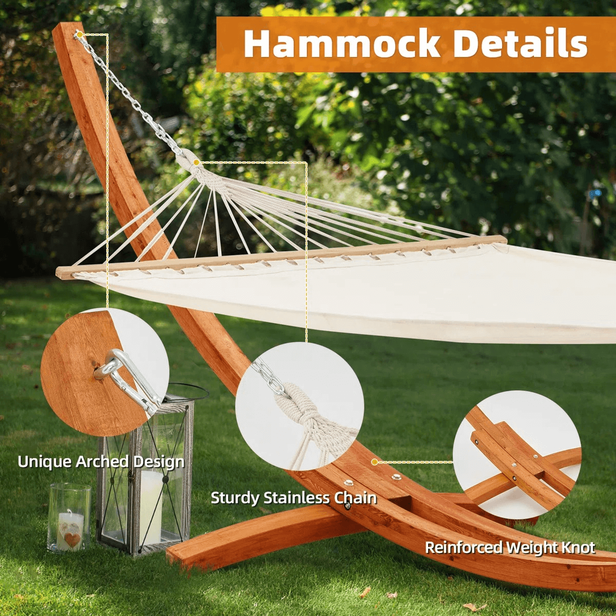 HOMREST 14 FT Hammock with Stand for Outside, 2 Person Heavy Duty Wooden Hammock Stand, White
