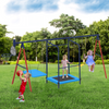 Homrest 5 in 1 Lifetime Swing Set for Backyard, Heavy Duty Metal Kids Playground with Trampoline, Saucer Swing, Belt Swings & Basketball Hoop, Outdoor Playset Holds Up to 440 lbs