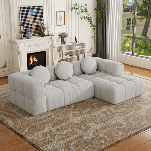 HOMREST Fully compressed modular 103" L-shaped combination living room sofa set, Off White(Right side recliner)