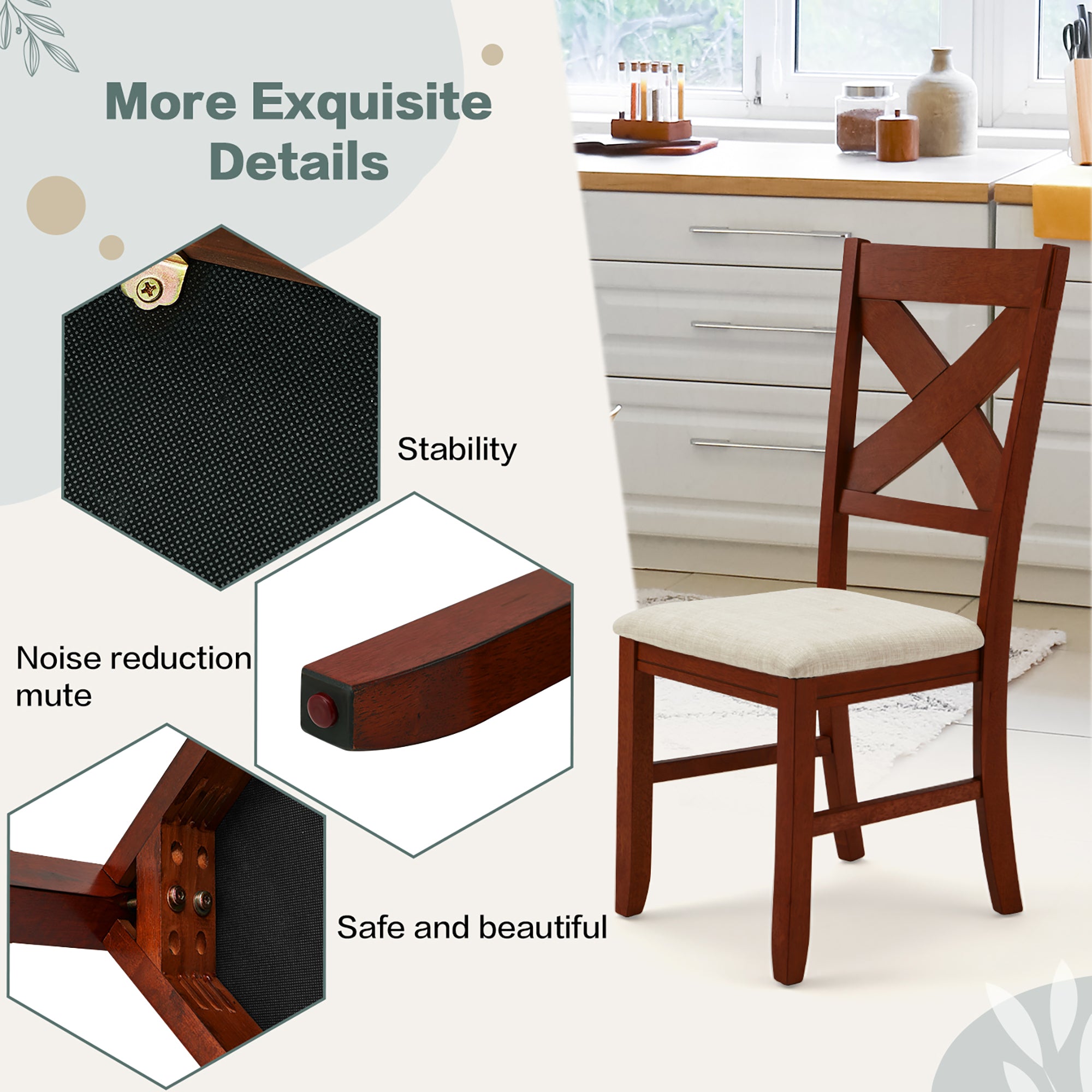 Rustic Farmhouse 19" Upholstered Barstool, Solid Wood Dining Chairs Set of 2 for Kitchen and Dining Room, Walnut