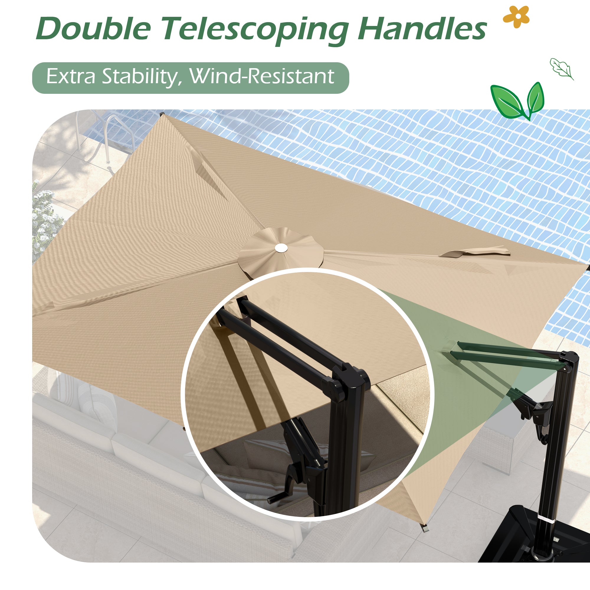 HOMREST 10x13ft Large Rectangular Cantilever Umbrella with 360° Rotation & 6 Adjustable Heights, Outdoor Patio Umbrella for Garden, Pool, Deck, Brown (Base Excluded)