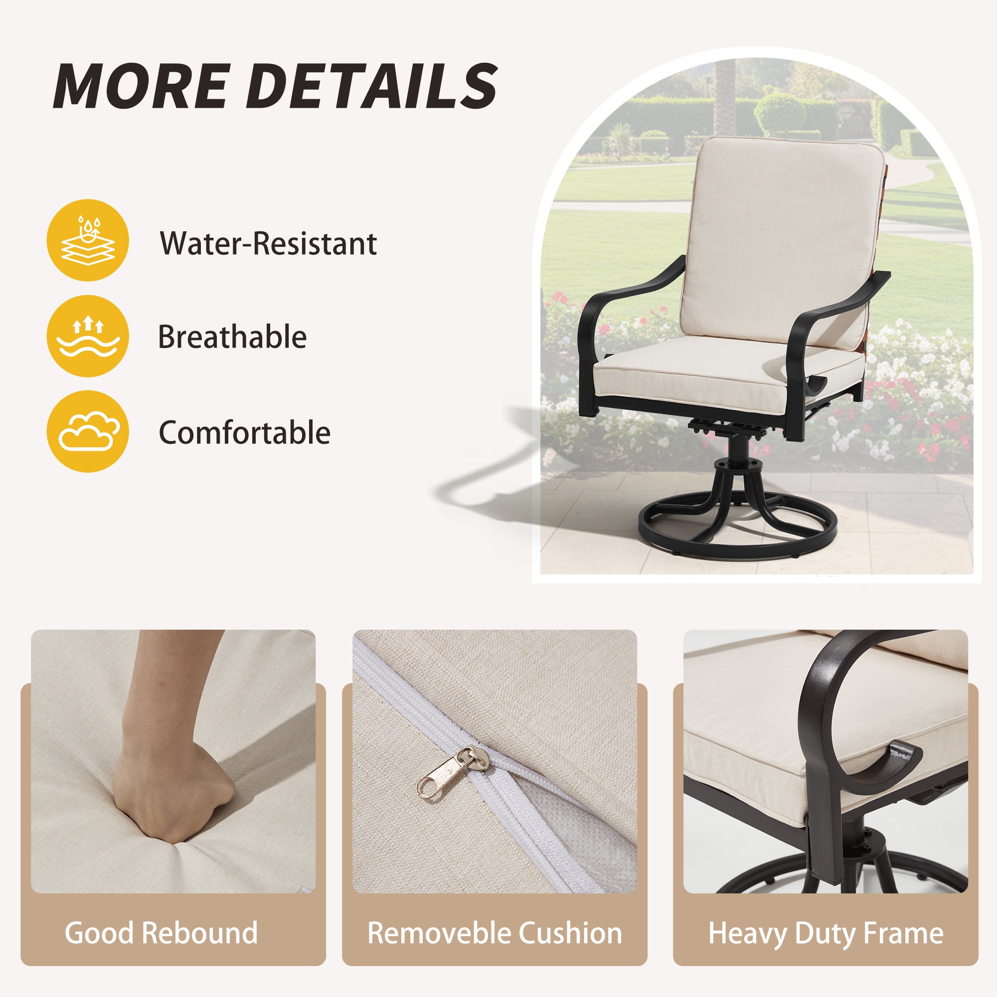 HOMREST Patio Swivel Chairs Set of 2 with Full Rattan Backrest, Beige