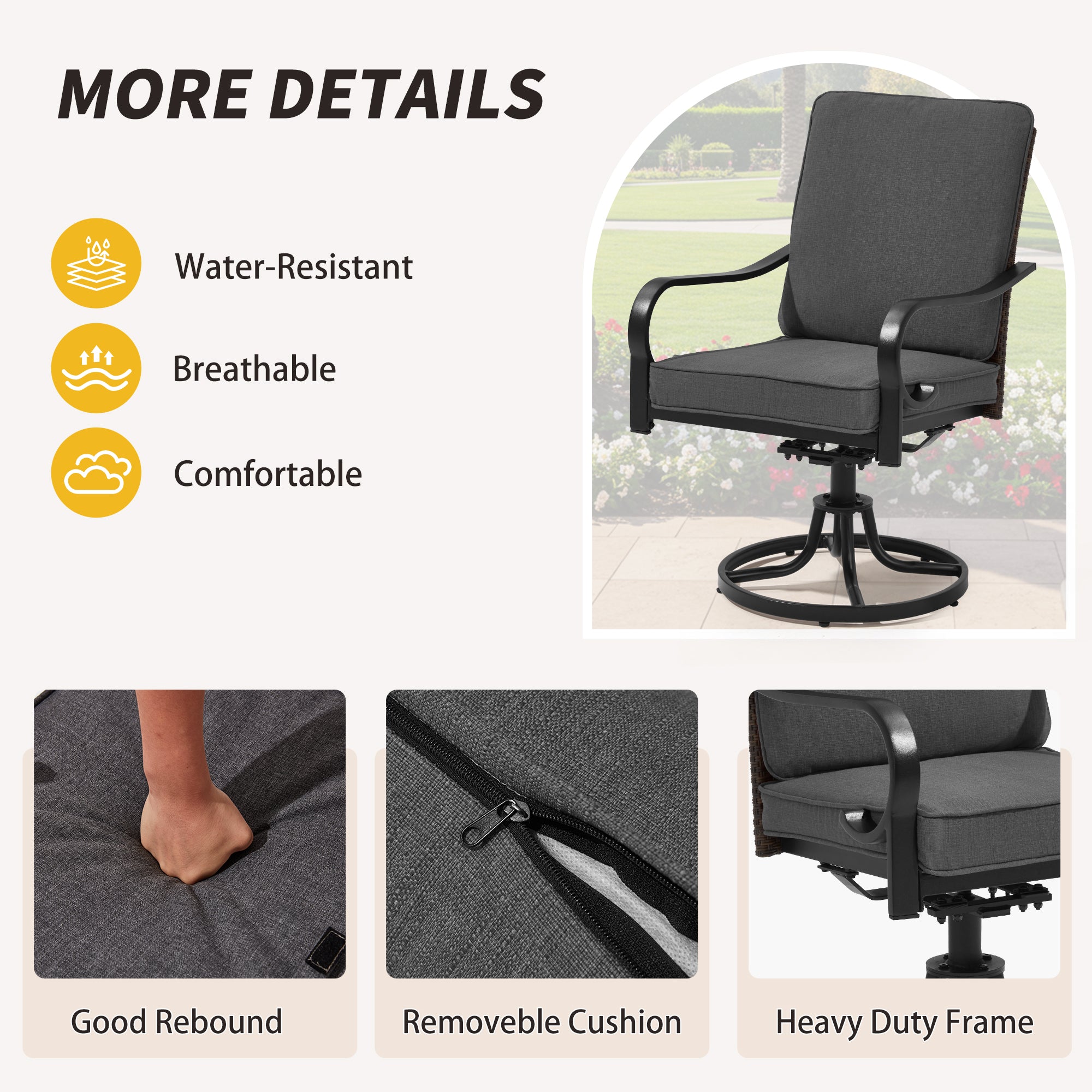 HOMREST Patio Swivel Chairs Set of 2 with Full Rattan Backrest, Gray