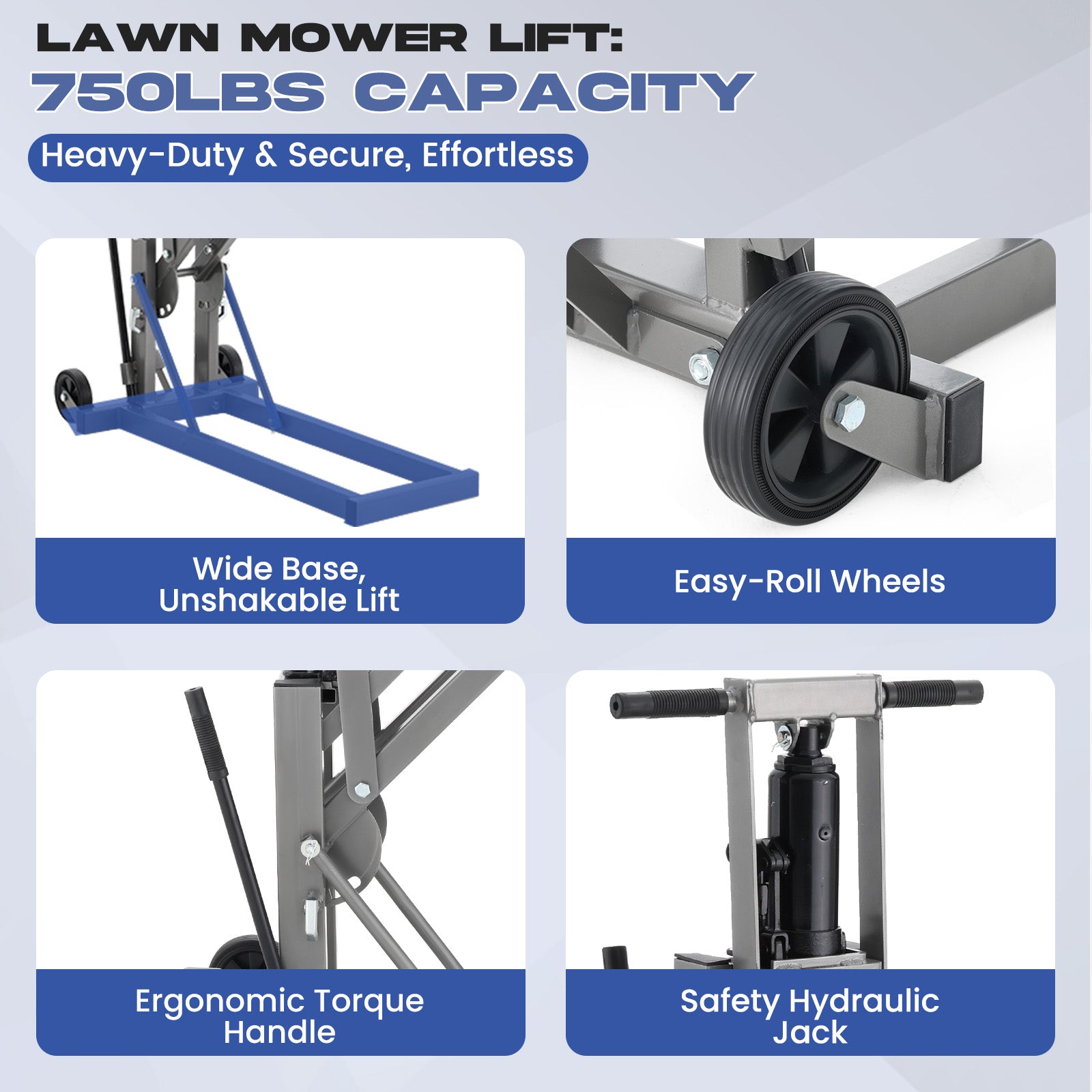 HOMREST 750LB Hydraulic Mower Lift for 36.0-50.5" Axle, 24" Lawn Tractor Jack with 3-Height Adjustment, Zero Turn Mower Lift for Maintenance & Repair, Grey