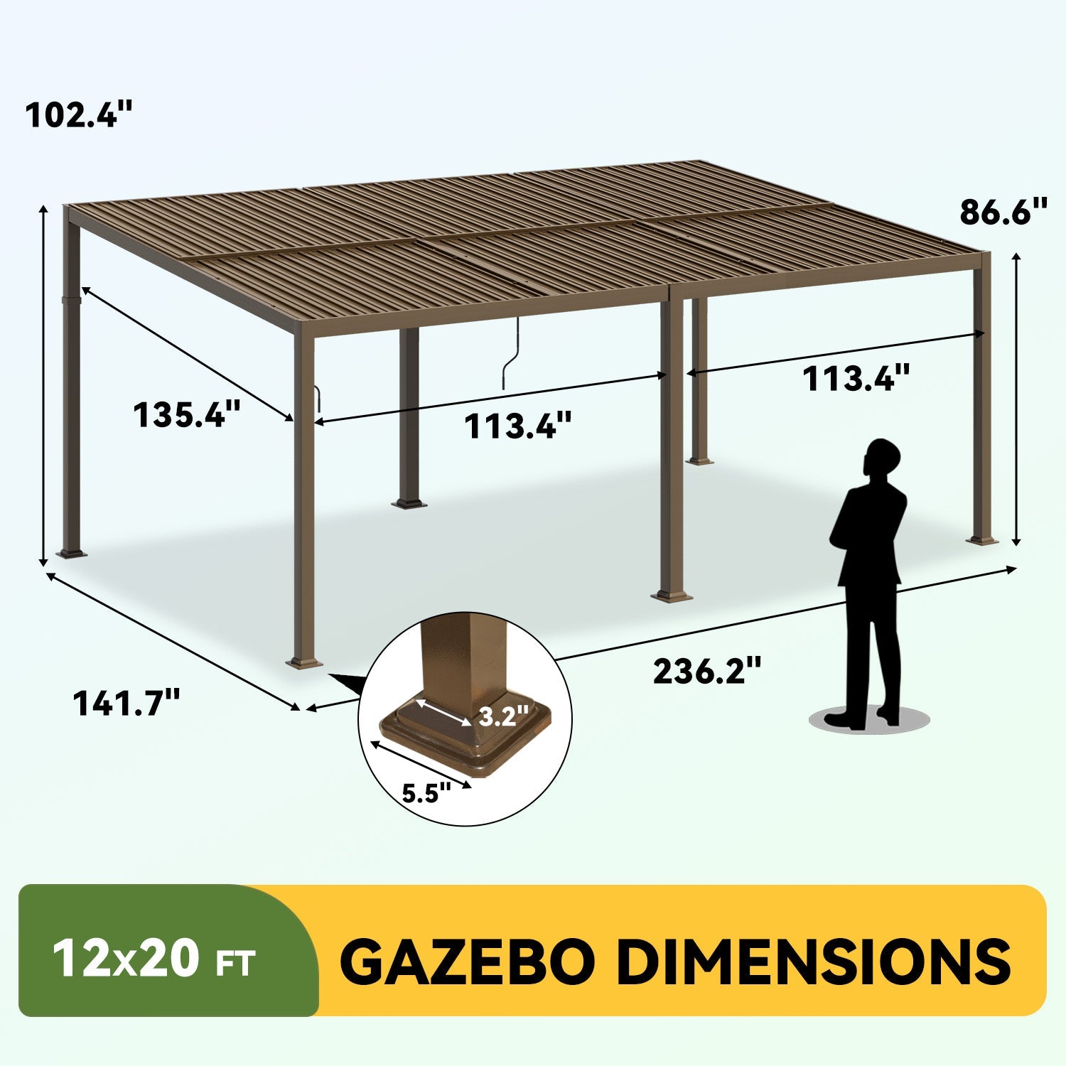 HOMREST 12' x 20' Lean to Gazebo, Patio Gazebo with Adjustable Galvanized Roof, Hardtop Wall Mounted Gazebo with Full Metal Frame, Outdoor Pergola for Deck, Porch, Garden, Backyard
