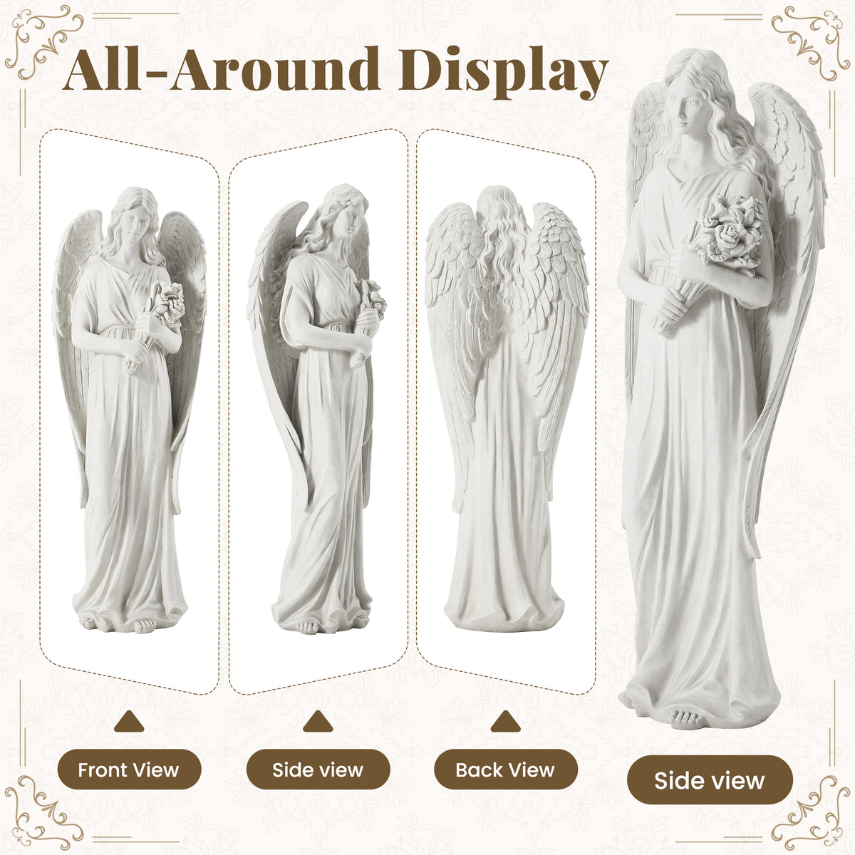 HOMREST 45'' Large Outdoor Statues, Garden Angel Holding Flowers, Sculpture Decor for Patio, Yard and Home, White