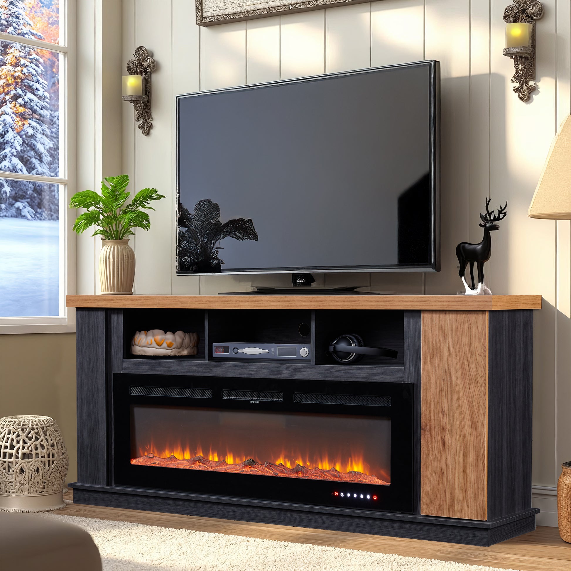 black-fireplace-tv-stand​