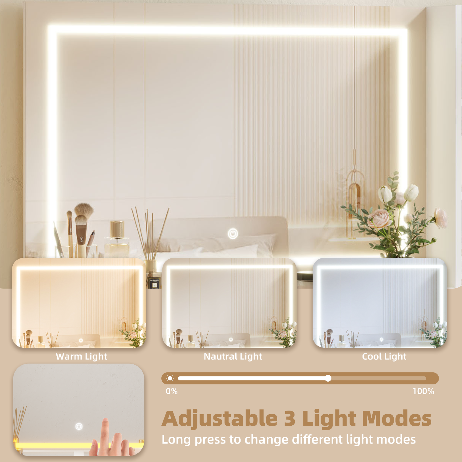 HOMREST Fluted Makeup Vanity Desk with Mirror, Lights,5 Drawers, 3 Storage Shelves and Charging Station, White Gold