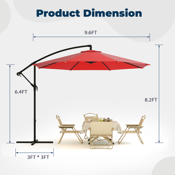 Homrest 10ft Offset Patio Umbrella - Outdoor Hanging Umbrella with Easy Tilt, 99.9% UV Protection, and Sturdy Iron Frame for Garden, Pool, Backyard, Red