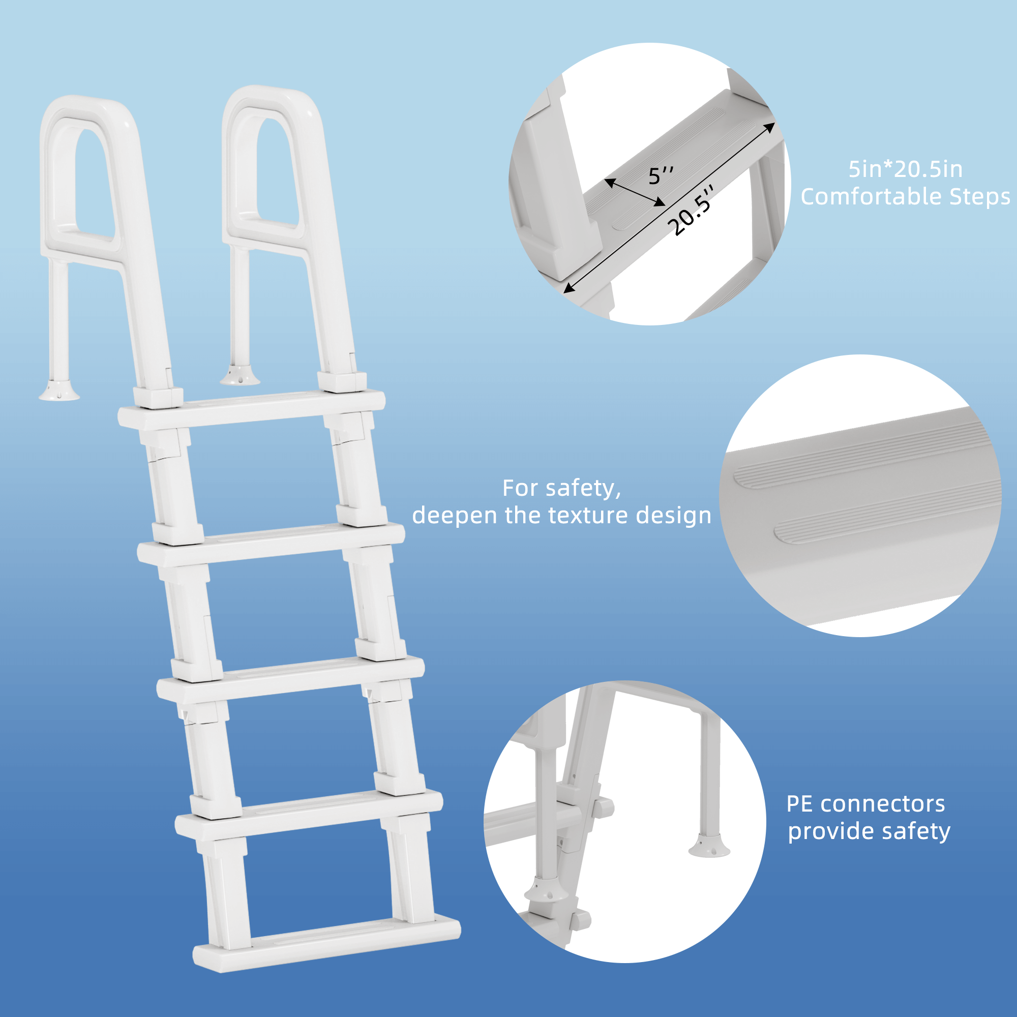 HOMREST Pool Ladder, 5-Step Pool Stairs with Double Handrails and Non-Slip Steps for 47“-54” Above Ground and In-Ground Pools, White
