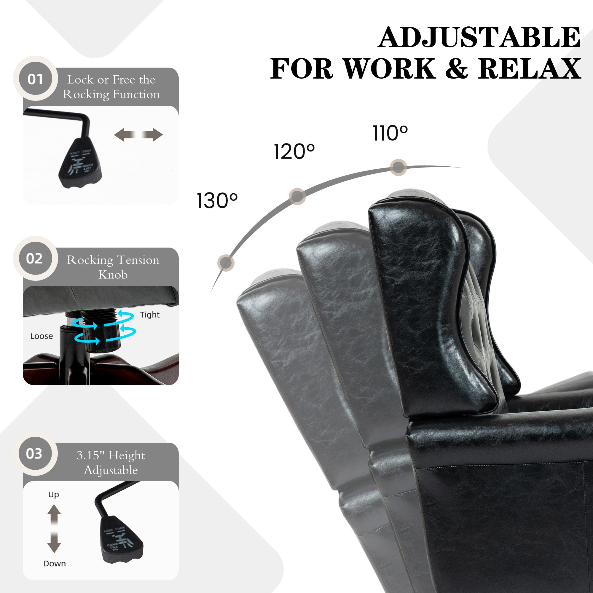 Homrest Executive Wingback Office Chair – Black PU Leather High Back Desk Chair