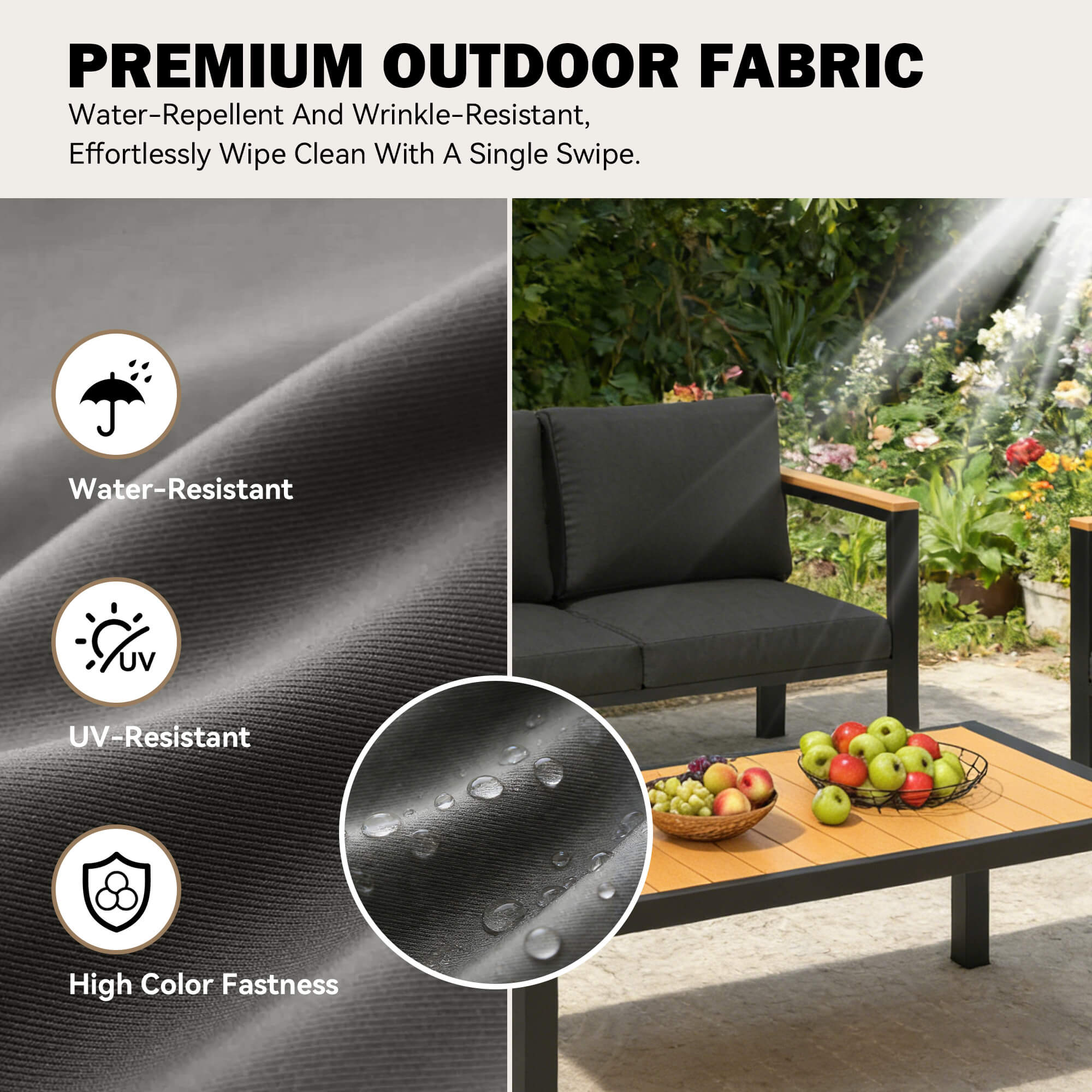 HOMREST 7 Piece Patio Furniture Set, Metal Patio Conversation Set with Coffee Table, All-Weather Outdoor Furniture, Black