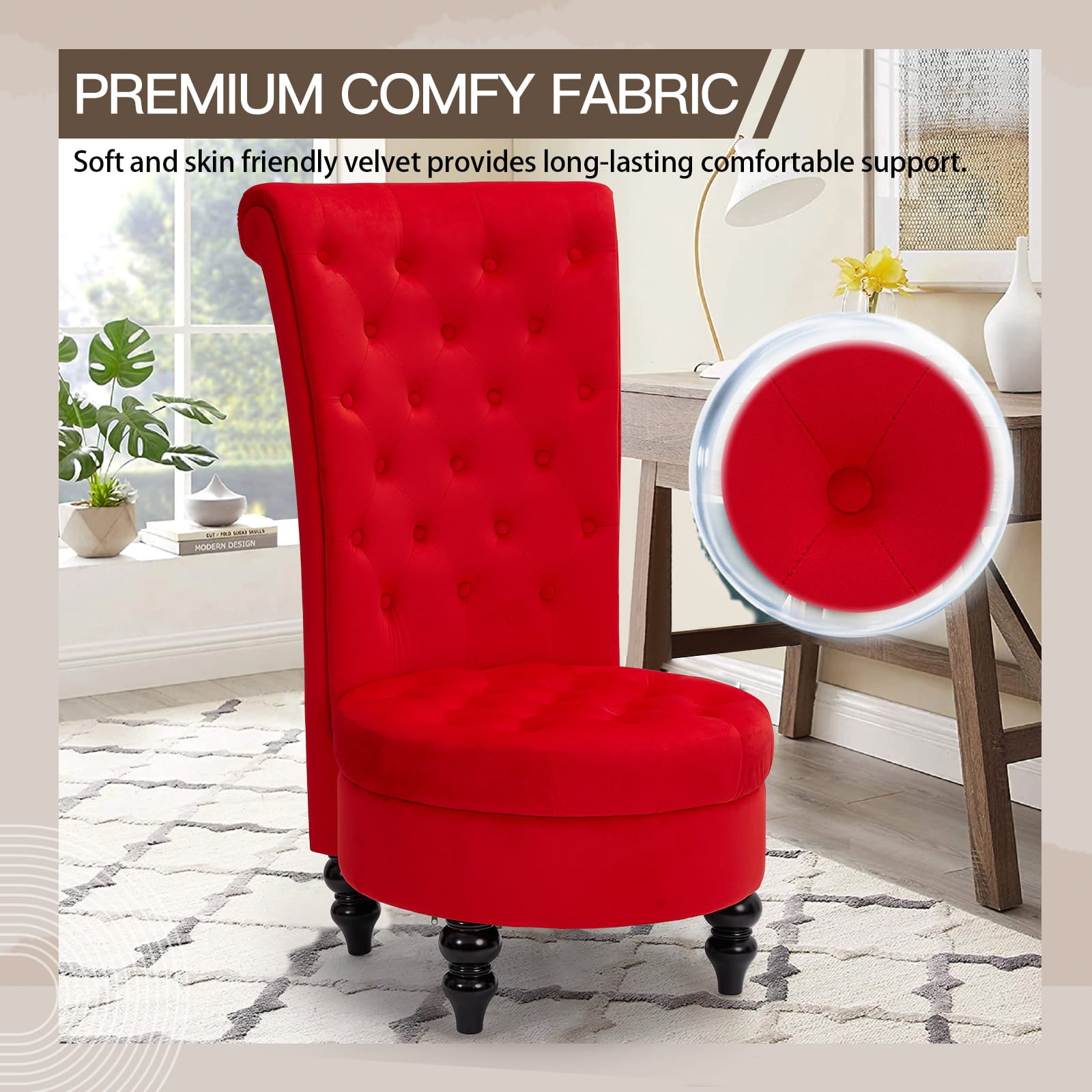 Homrest Throne Button-Tufted High-Back Accent Chair – Red