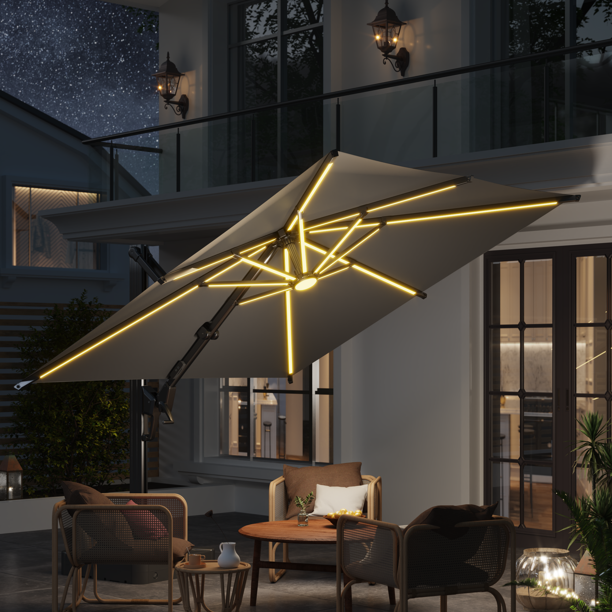 HOMREST 10 X 10 Outdoor Weather-resistant Umbrella with LED Lighting(Base Excluded) - Gray