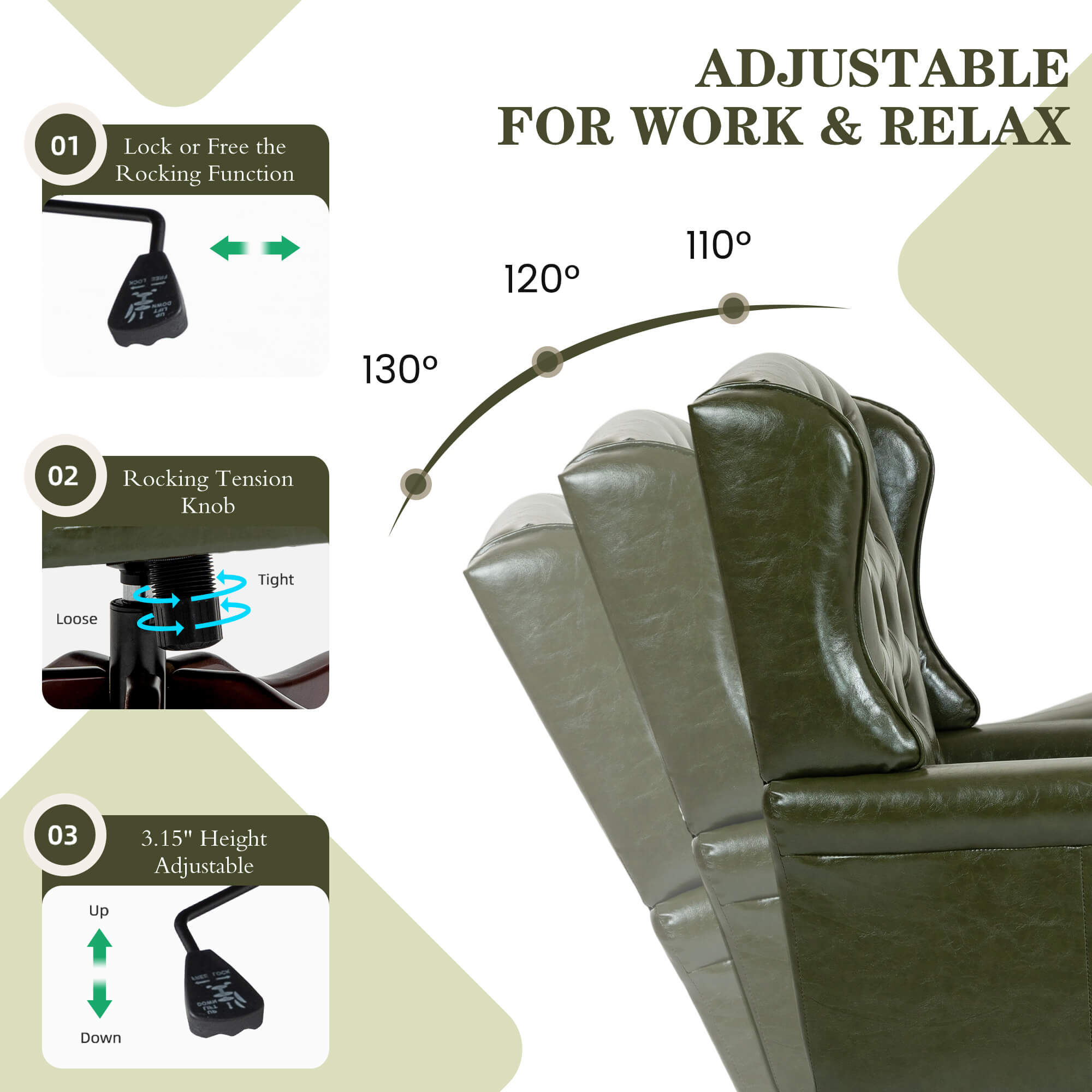 Homrest Executive Wingback Office Chair – Green PU Leather High Back Desk Chair