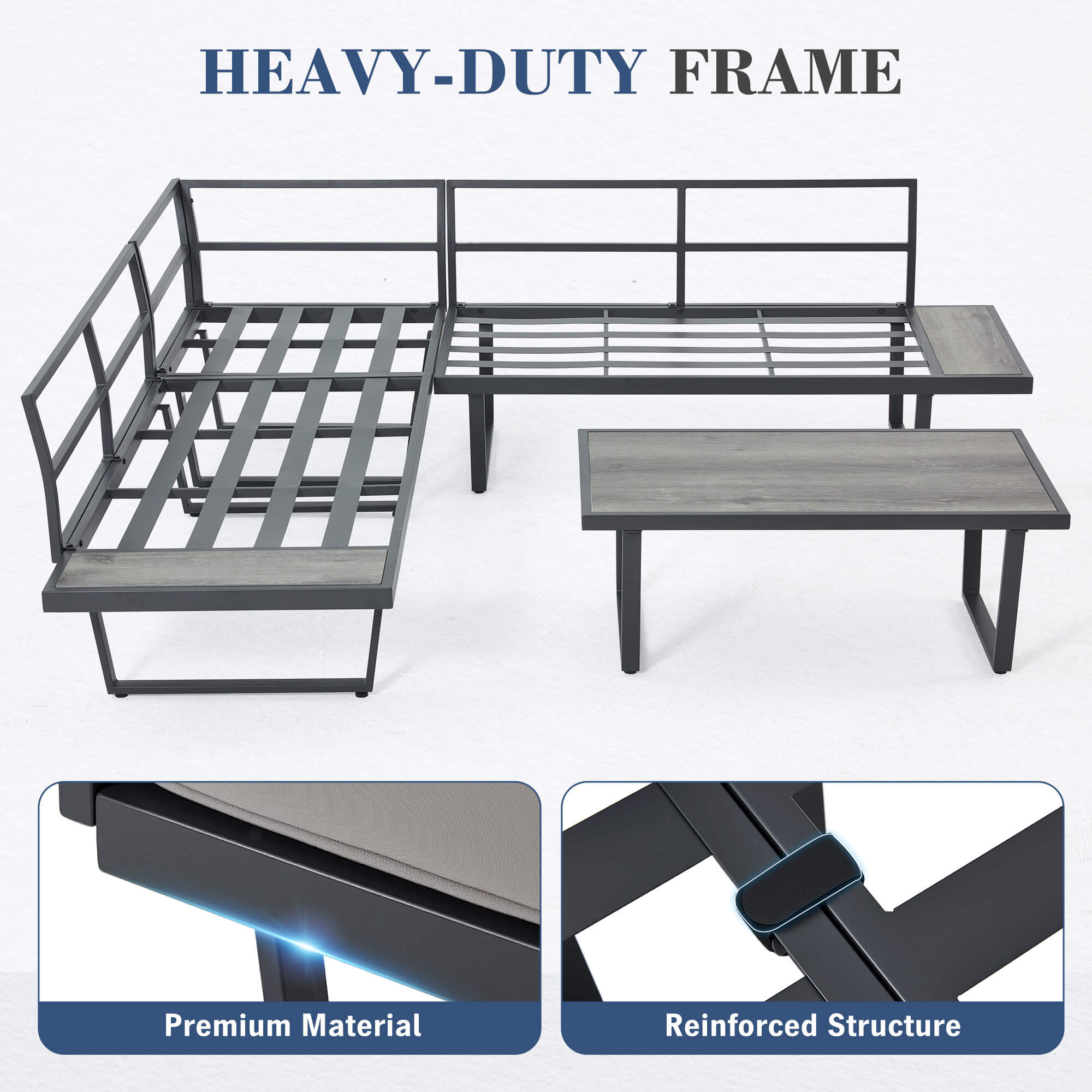 HOMREST Patio Conversation Sets, 4 Piece  Outdoor Patio Furniture Set, Outdoor Furniture with Coffee Table, Gray