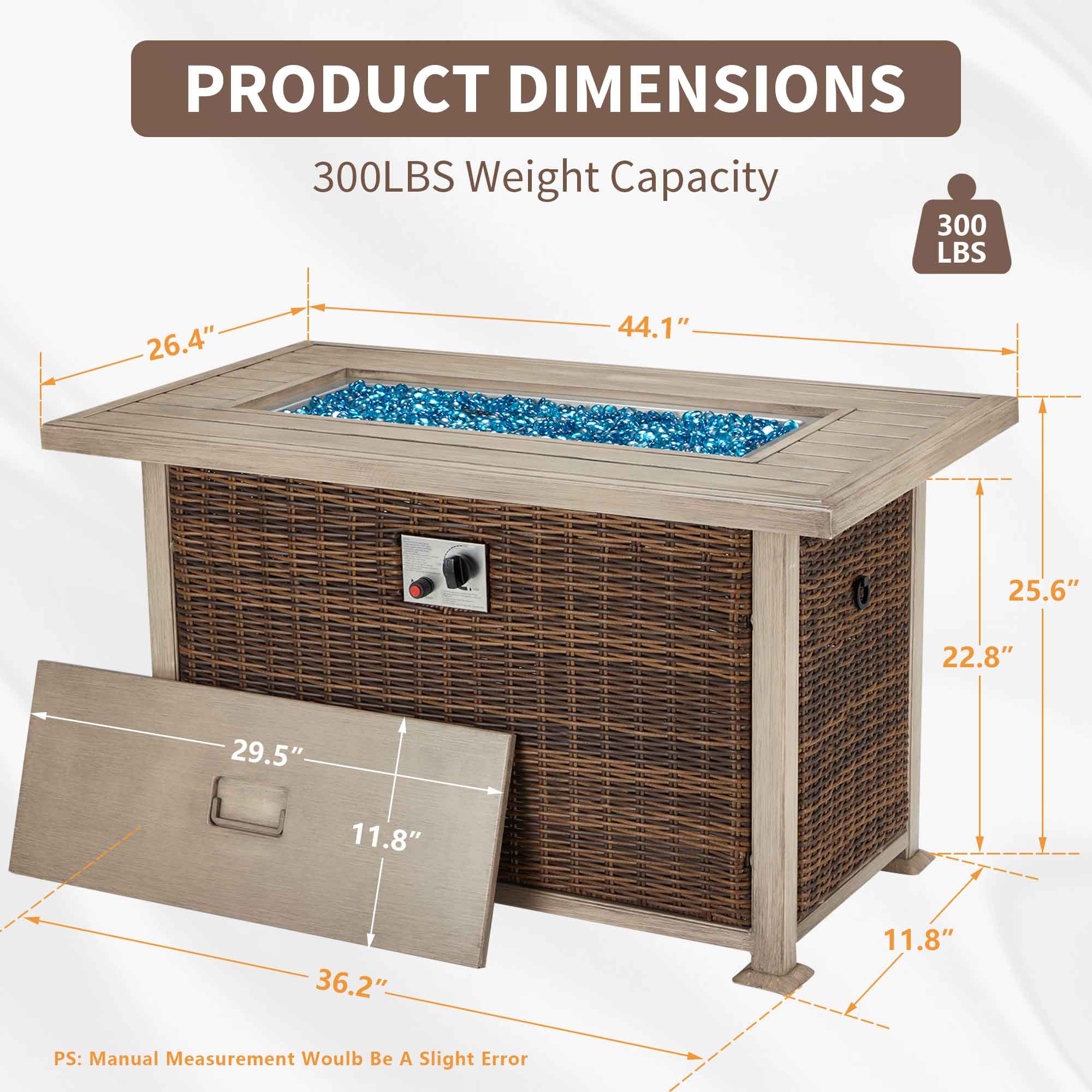 Product dimensions of Homrest fire pit table