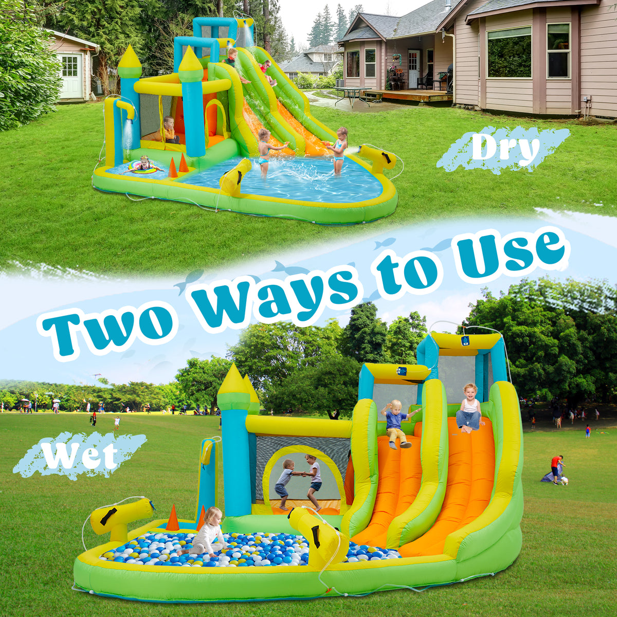 Homrest Inflatable Water Slide,10 in 1 Water Park Bounce House for Kids 3-12