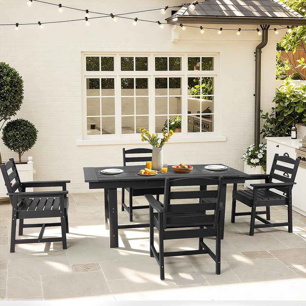 HOMREST HDPE Outdoor Patio Dining Table With Umbrella Hole, Black