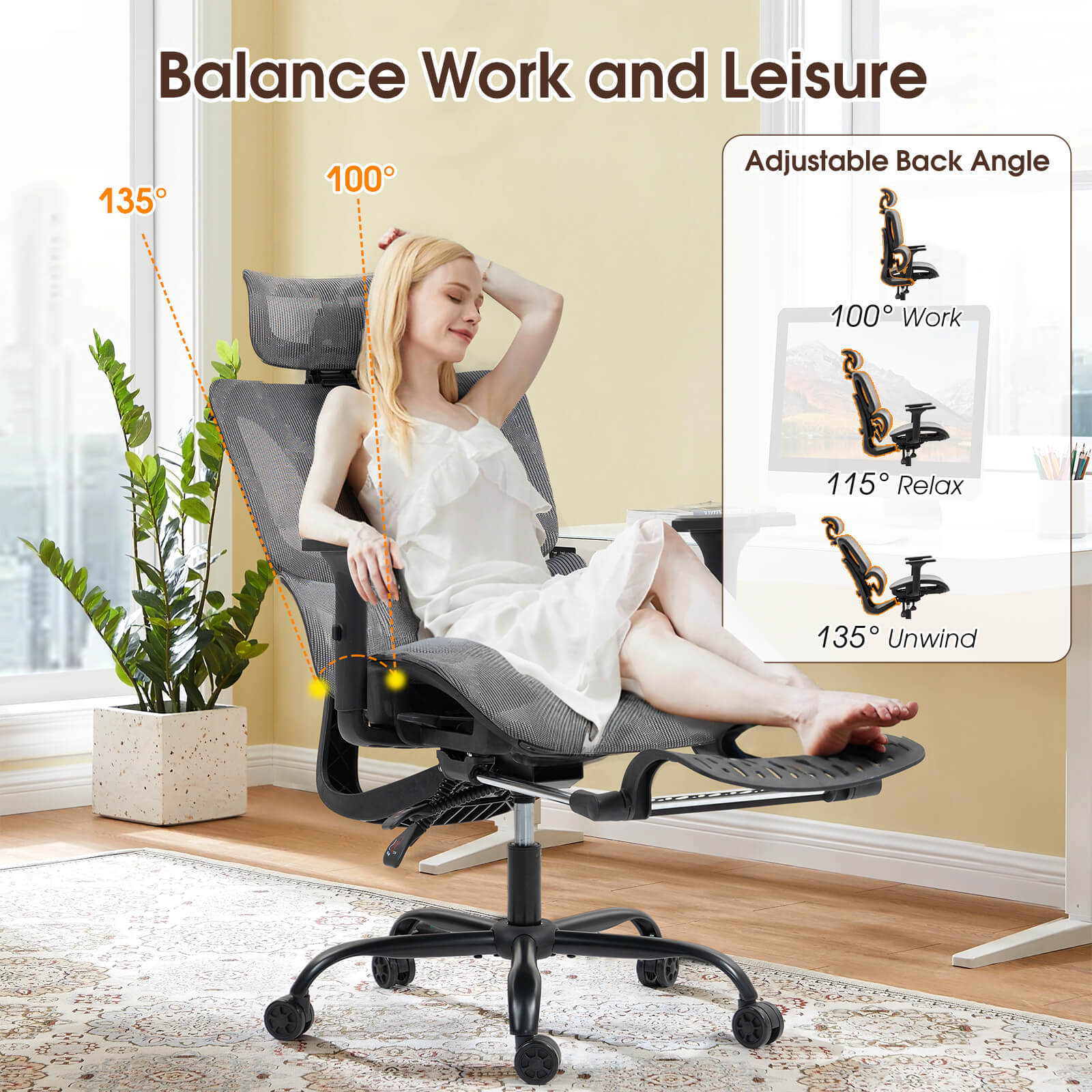 Homrest Lounge-Style Ergonomic Mesh Chair – Grey