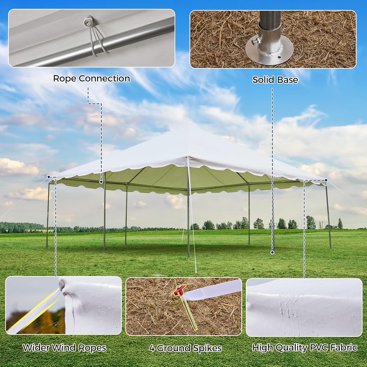 HOMREST 20x20ft Pole Party Tent, Heavy Duty Outdoor Canopy with Carry Bags, Large White Event Tent