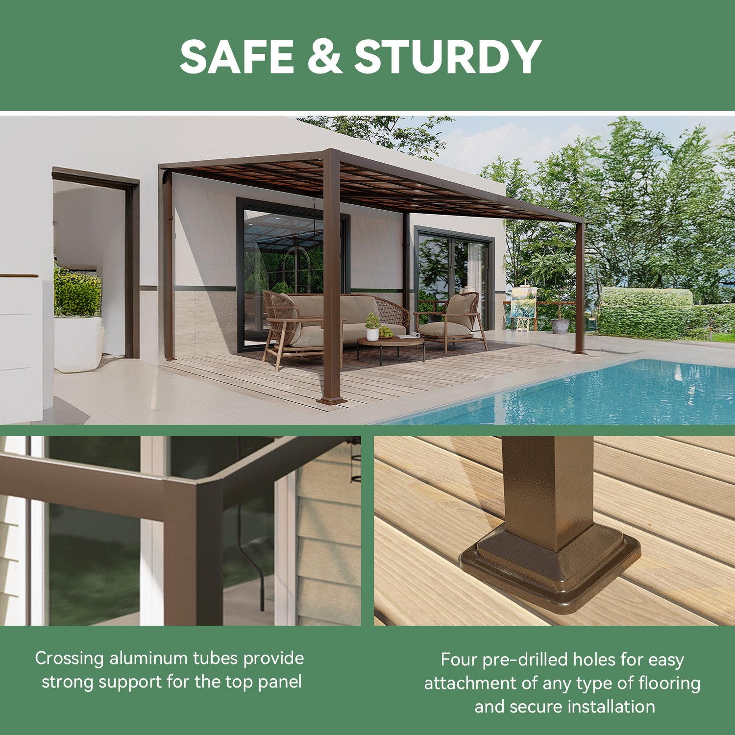 HOMREST 12' x 16' Lean to Gazebo, Patio Gazebo with Adjustable Polycarbonate Roof, Hardtop Wall Mounted Gazebo with Metal Frame, Outdoor Pergola for Deck, Porch, Garden, Backyard