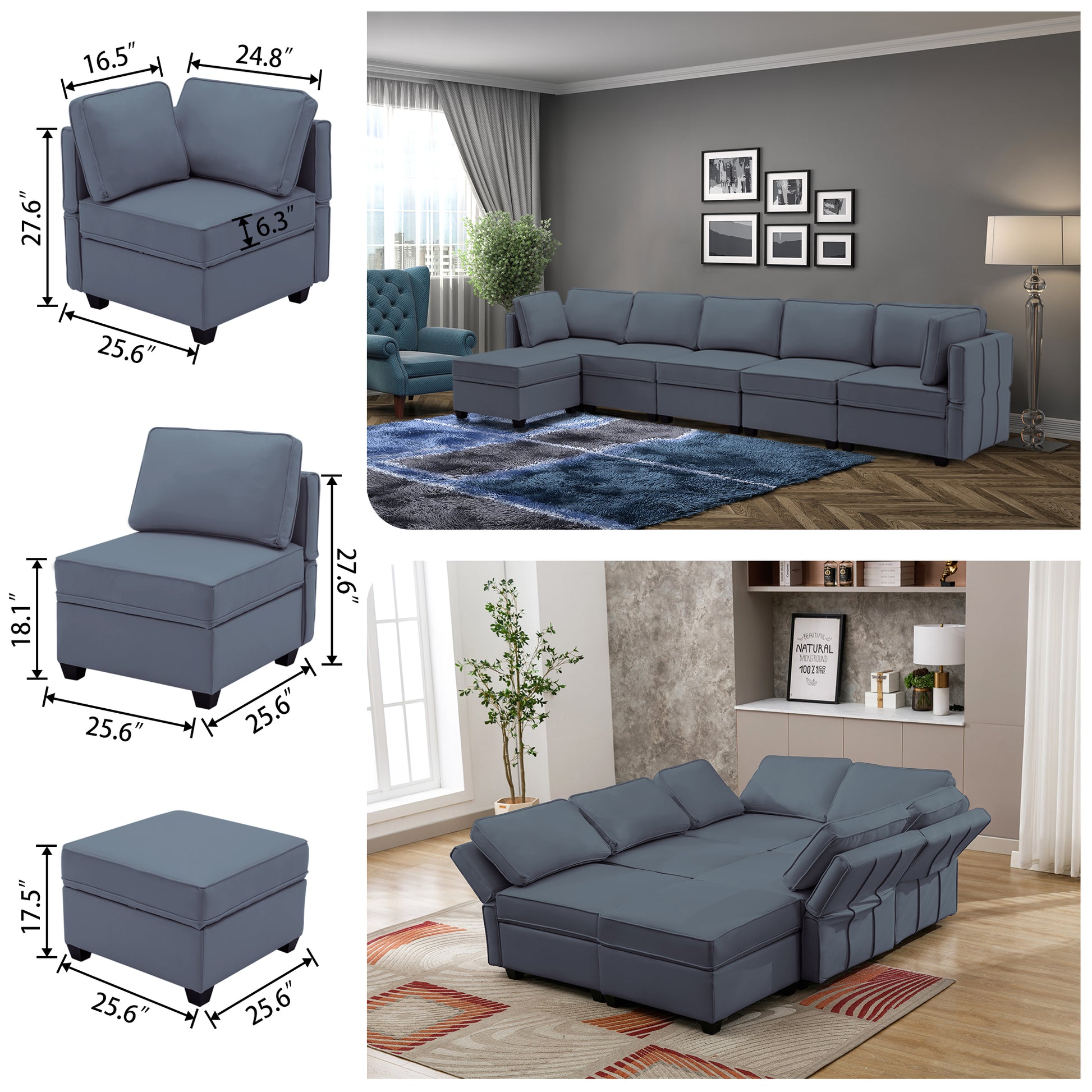 Sectional sofa set for living room, gray | Homrest furniture