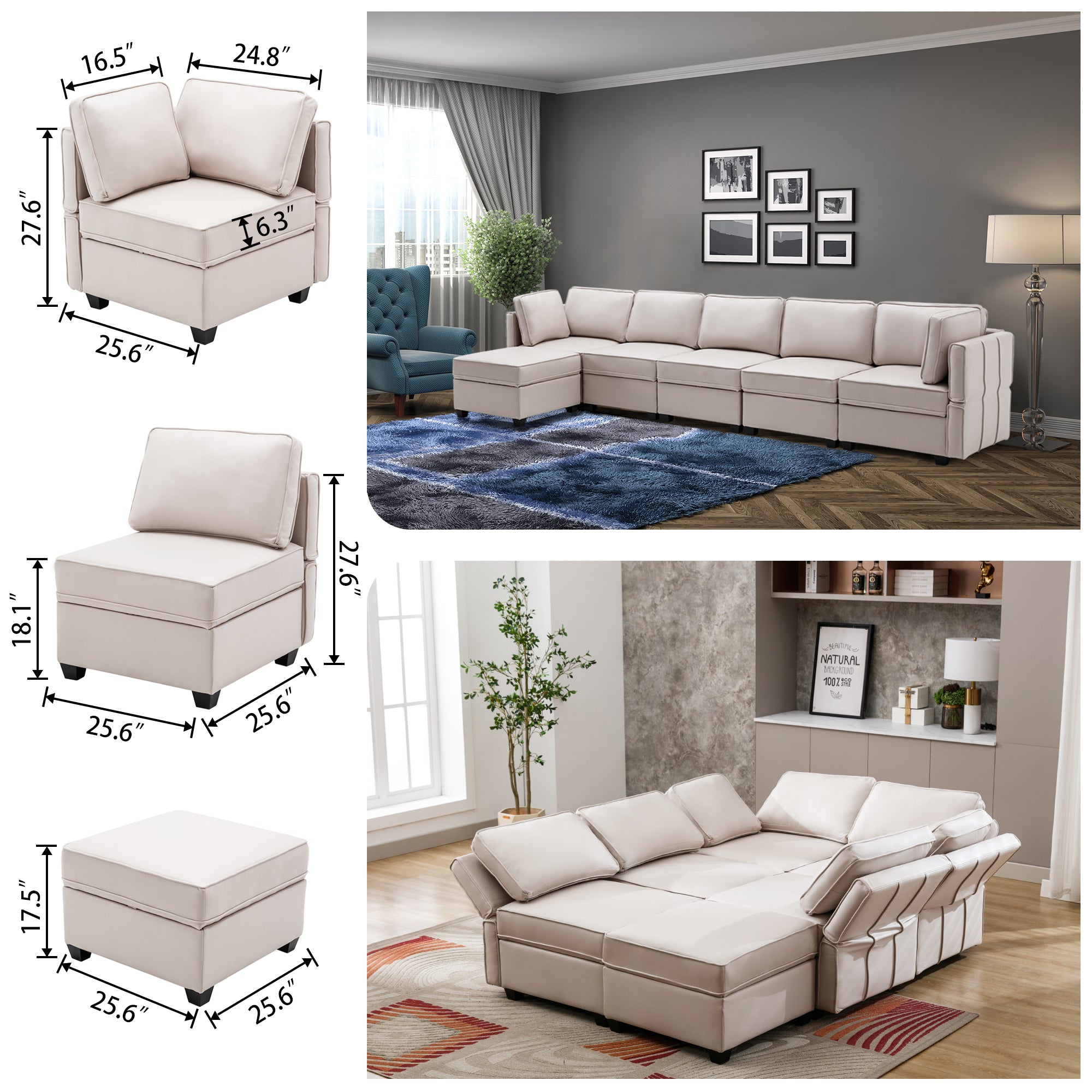 Homrest living room sofa set, beige