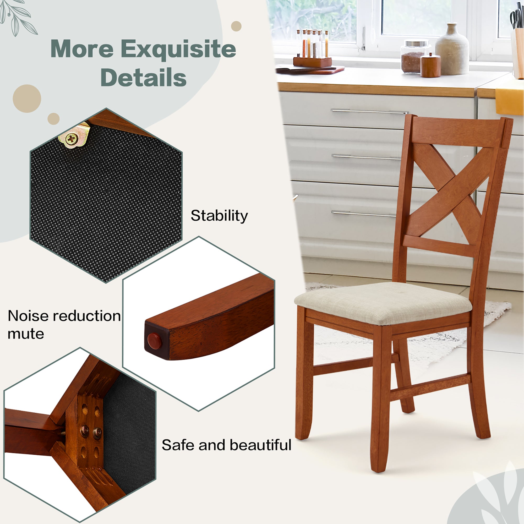 Rustic Farmhouse 19" Upholstered Barstool, Solid Wood Dining Chairs Set of 2 for Kitchen and Dining Room, Natural Oak Wood
