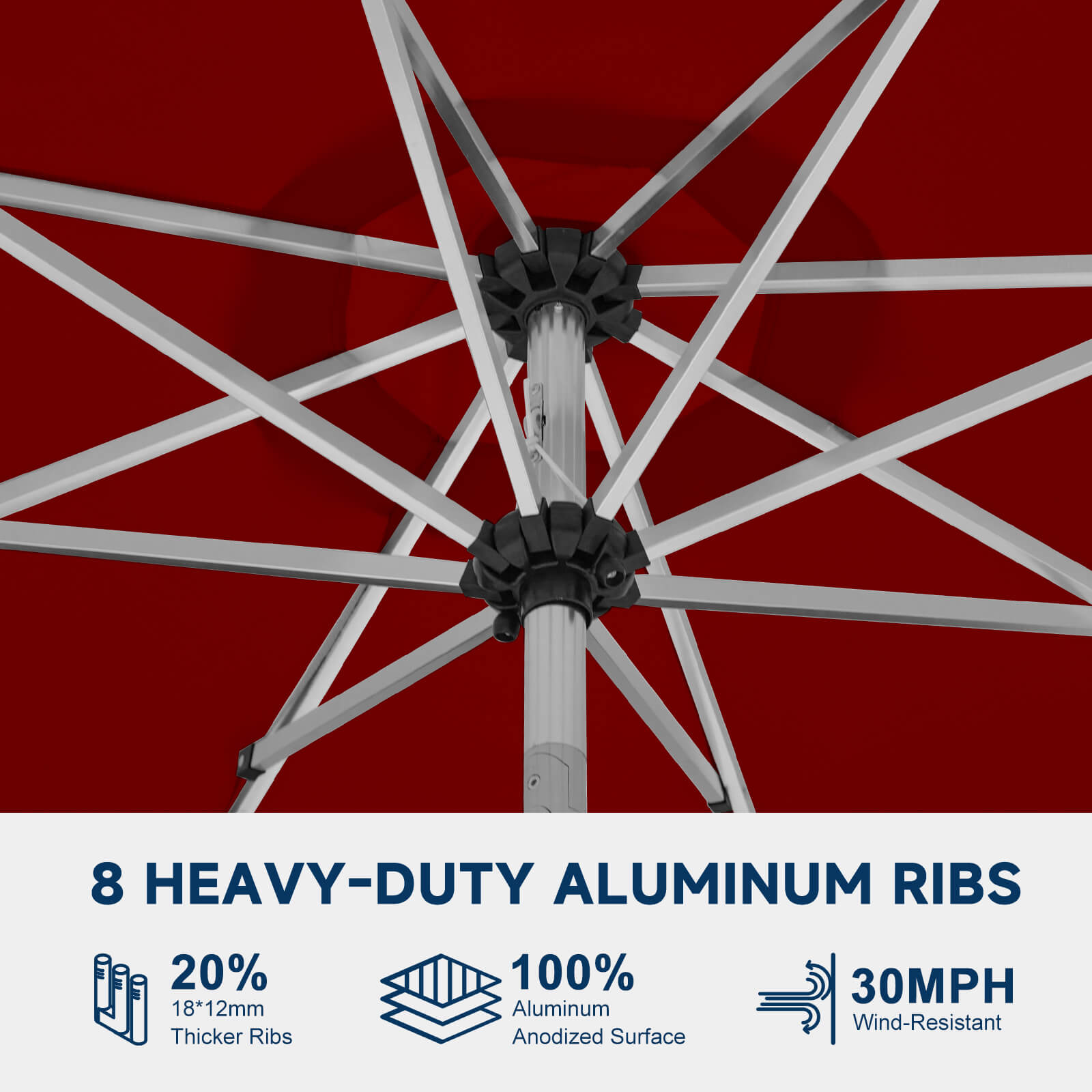 HOMREST 10FT Aluminum Outdoor Patio Umbrella with Push Button Tilt Function, Burgundy