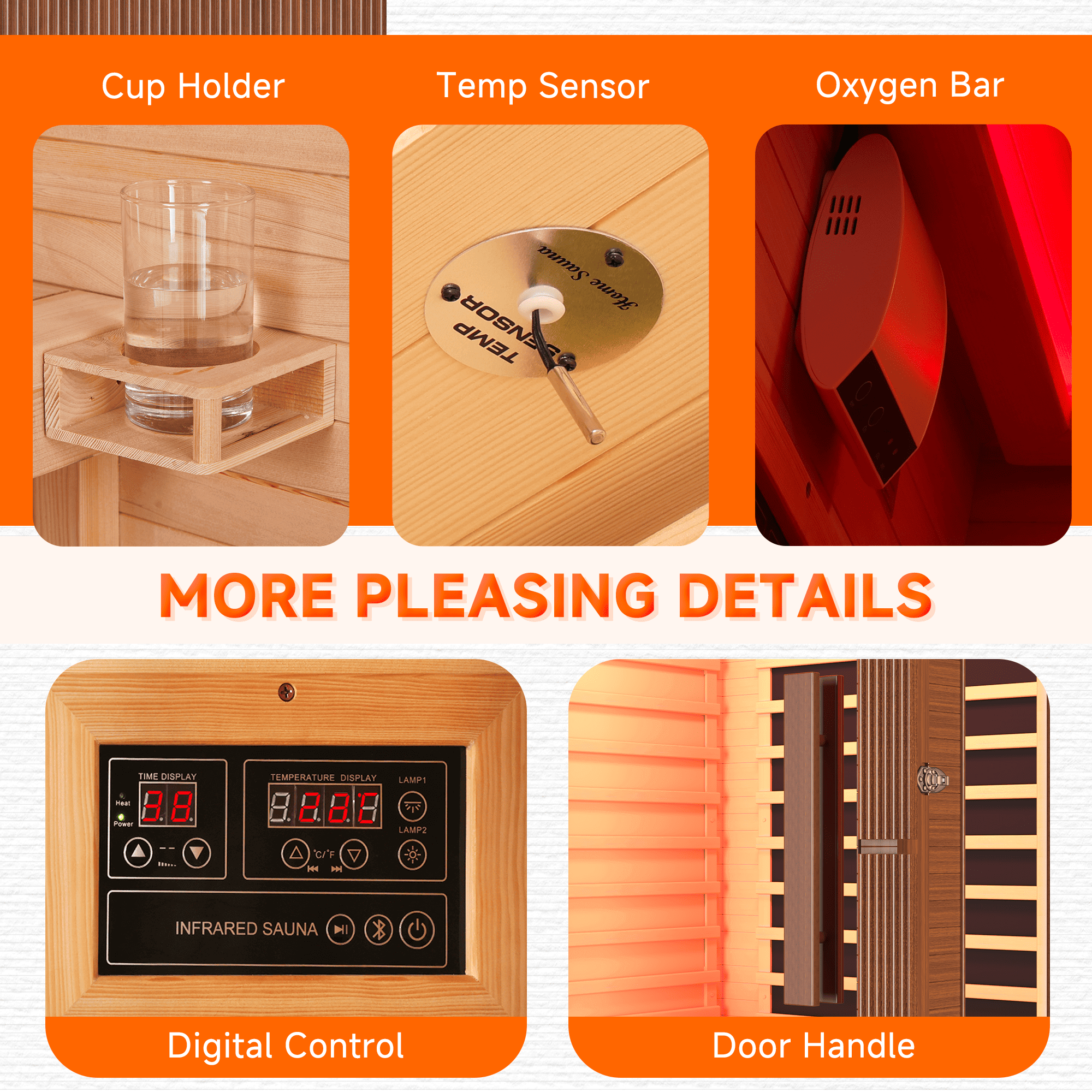 HOMREST 2-Person Indoor Infrared Sauna for Home, Far Infrared Sauna with Red Light Therapy, Chromotherapy Lighting, 6 Carbon Heaters & Bluetooth Speaker, Walnut